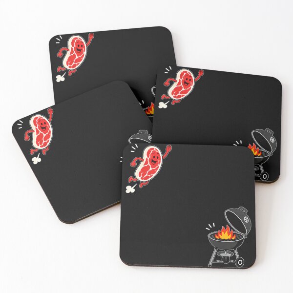Item preview, Cute Cartoon Happy Steak Jumping Into Charcoal Barbecue Grill Graphic designed and sold by WilliaMaler.