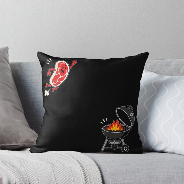 Item preview, Cute Cartoon Happy Steak Jumping Into Charcoal Barbecue Grill Graphic designed and sold by WilliaMaler.