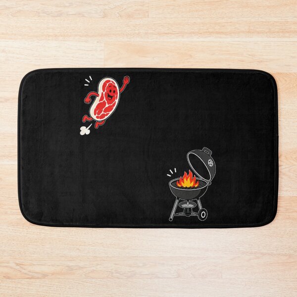 Item preview, Cute Cartoon Happy Steak Jumping Into Charcoal Barbecue Grill Graphic designed and sold by WilliaMaler.