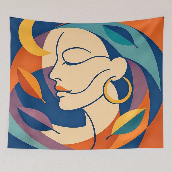 Item preview, Moonlit Minimal Face with Leaves designed and sold by InkSmithery.