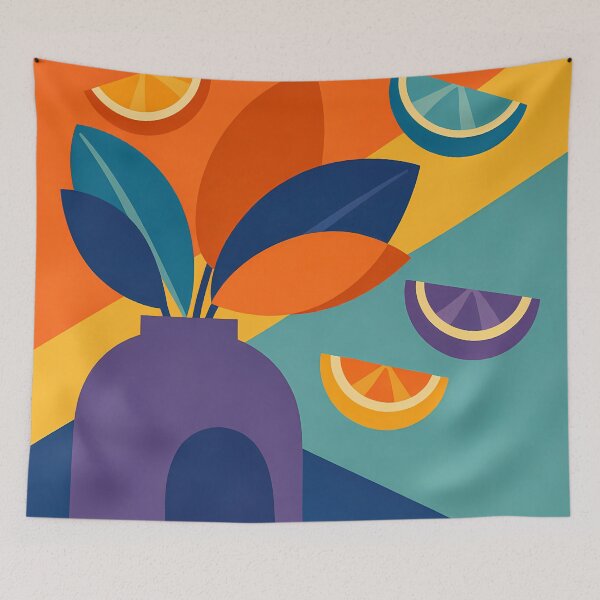 Item preview, Colourful Vase with Leaves and Citrus Shapes designed and sold by InkSmithery.