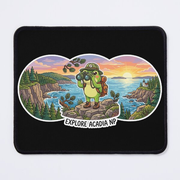 Item preview, Frog Tourist in Acadia National Park – Cute Travel Cartoon Art designed and sold by ArtsyExplorer.