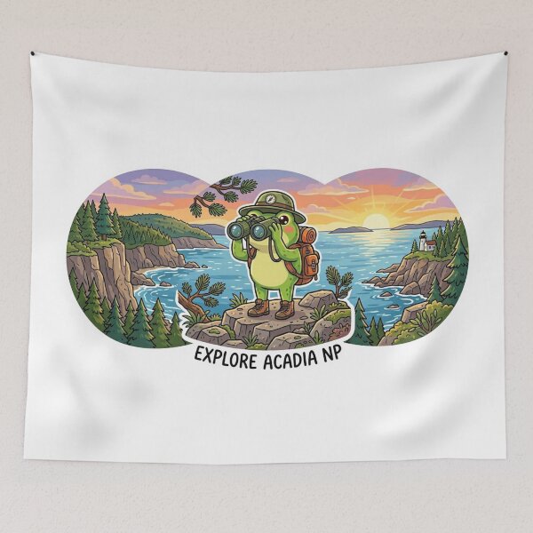 Item preview,  Frog Tourist in Acadia National Park – Cute Travel Cartoon Art   designed and sold by ArtsyExplorer.