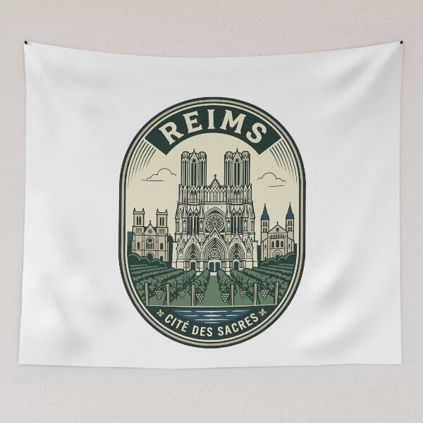 Item preview, Vintage Reims France Cathedral Vineyard Travel Badge designed and sold by k3rstman1.