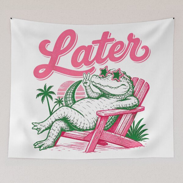 Item preview, Chill Green Later Alligator Peace Sign Pink Chair Retro Sunset designed and sold by LittleNhutton.
