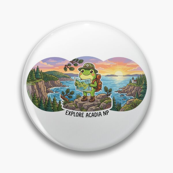 Item preview, Cute Frog Tourist in Acadia National Park – Cute Travel Cartoon Art   designed and sold by ArtsyExplorer.