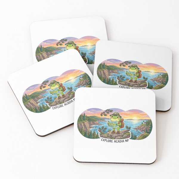 Item preview, Cute Frog Tourist in Acadia National Park – Cute Travel Cartoon Art   designed and sold by ArtsyExplorer.