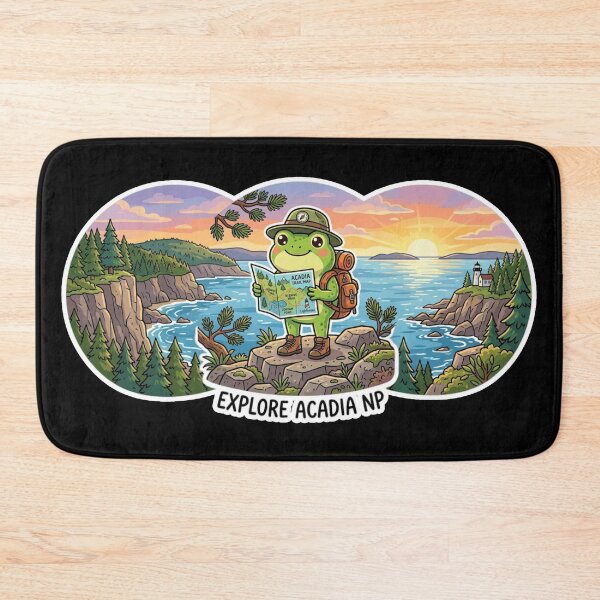 Item preview, Cute Frog Tourist in Acadia National Park – Cute Travel Cartoon Art   designed and sold by ArtsyExplorer.