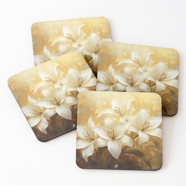 Item preview, Elegant White Lily Art, Golden Warm Luxury Floral Illustration designed and sold by daila70.