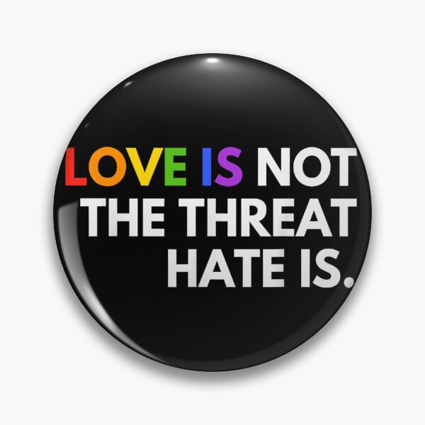 Item preview, Love Is Not The Threat Hate Is Rainbow Typography LGBTQ Art designed and sold by YubitaLeLe.