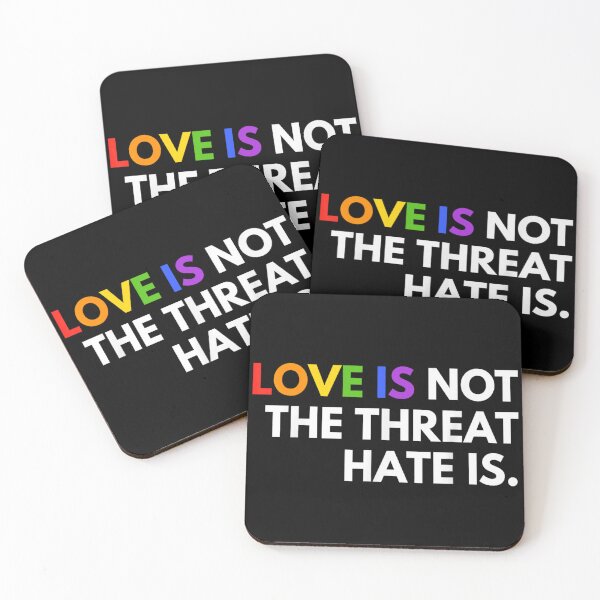 Item preview, Love Is Not The Threat Hate Is Rainbow Typography LGBTQ Art designed and sold by YubitaLeLe.