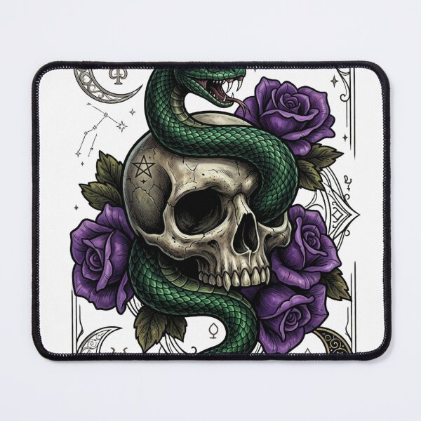Item preview, Gothic Skull and Green Snake with Purple Roses designed and sold by TreasureOfAna.