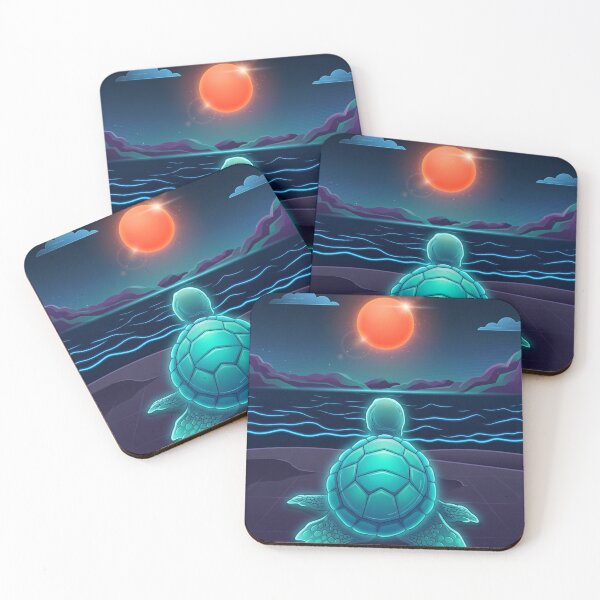 Item preview, Neon Sea Turtle Solar Eclipse Synthwave Art designed and sold by TreasureOfAna.