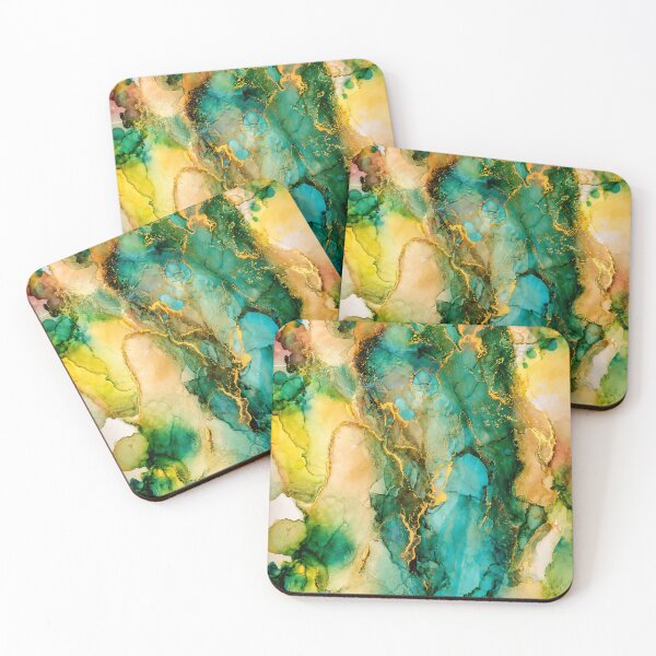 Item preview, Emerald Gold Marble – Luxury Abstract Ink Painting designed and sold by PourtionOfArt.