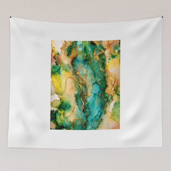 Item preview, Emerald Gold Marble – Luxury Abstract Ink Painting designed and sold by PourtionOfArt.