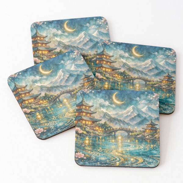 Item preview,  Turquoise and Gold Japanese Landscape designed and sold by sigmaartstudio.
