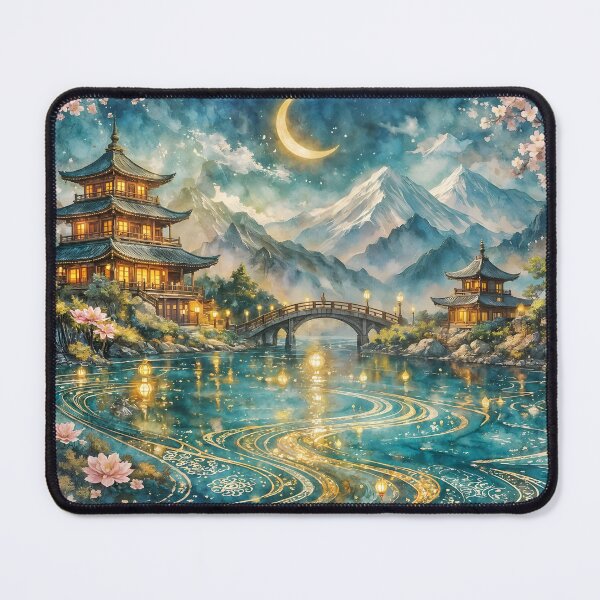 Item preview,  Turquoise and Gold Japanese Landscape designed and sold by sigmaartstudio.