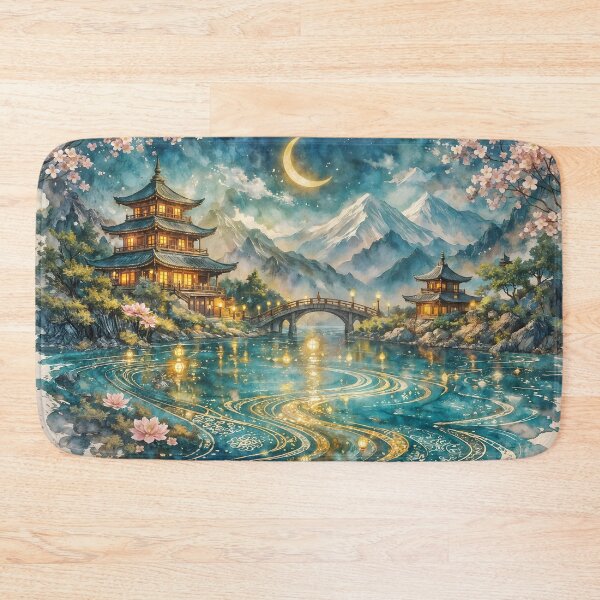 Item preview,  Turquoise and Gold Japanese Landscape designed and sold by sigmaartstudio.