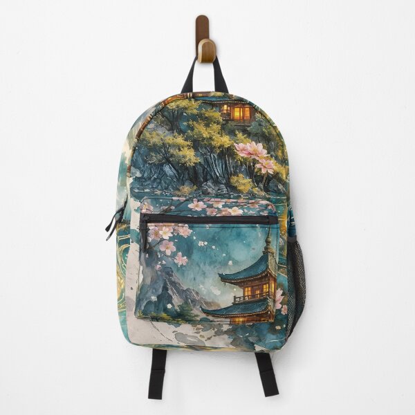 Item preview,  Turquoise and Gold Japanese Landscape designed and sold by sigmaartstudio.