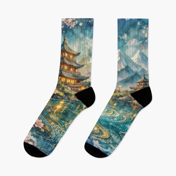 Item preview,  Turquoise and Gold Japanese Landscape designed and sold by sigmaartstudio.