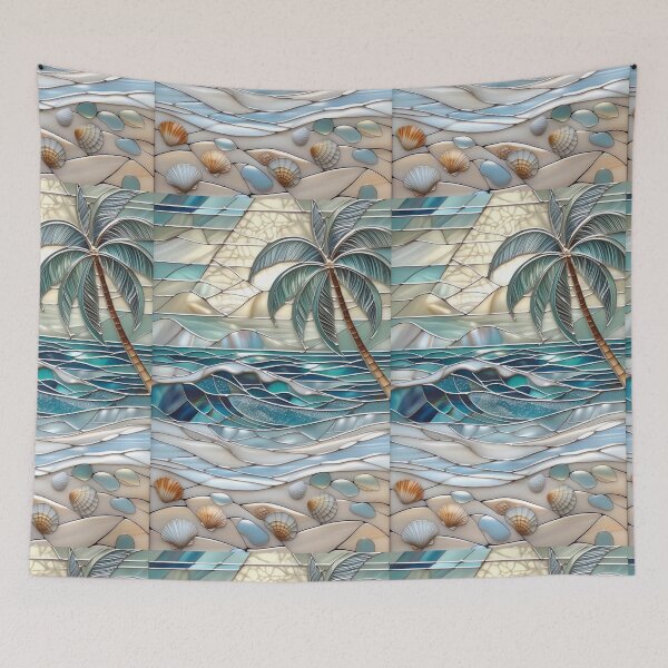 Item preview, Tropical beach in a dreamy stained-glass window designed and sold by BriSher.