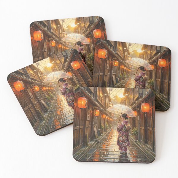 Item preview, Rainy Evening Nostalgia - Traditional Asian Street and Kimono Art designed and sold by myforestfog.