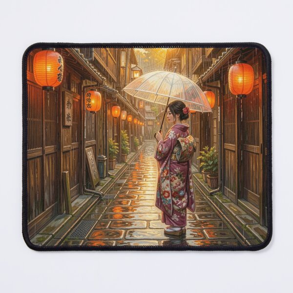 Item preview, Rainy Evening Nostalgia - Traditional Asian Street and Kimono Art designed and sold by myforestfog.