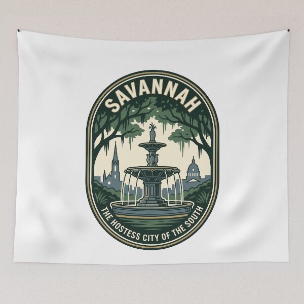 Item preview, Savannah Georgia Forsyth Park Fountain Retro Emblem designed and sold by k3rstman1.