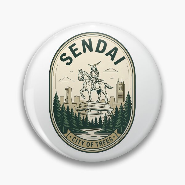 Item preview, Sendai Japan City of Trees Samurai Statue Badge designed and sold by k3rstman1.