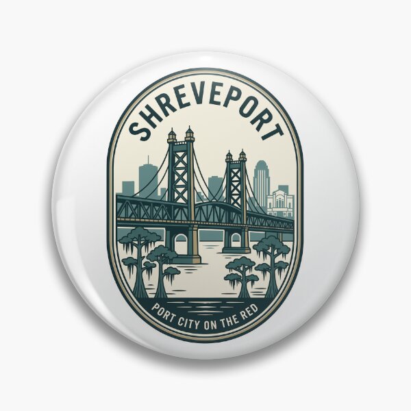 Item preview, Vintage Shreveport Louisiana Skyline Retro Bridge Badge designed and sold by k3rstman1.