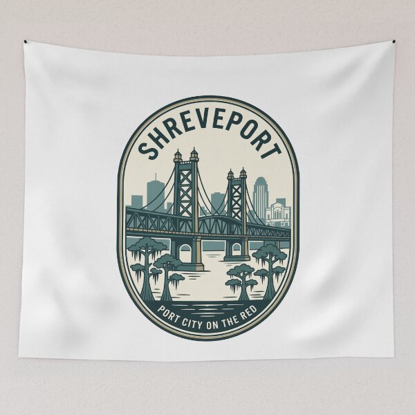 Item preview, Vintage Shreveport Louisiana Skyline Retro Bridge Badge designed and sold by k3rstman1.