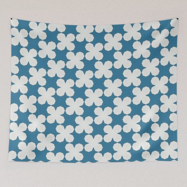 Item preview, Sky Petals – White Floral Geometric Pattern on Blue designed and sold by Pattern Fusion Creations.