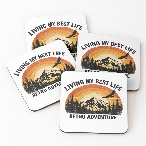 Item preview, Retro Adventure Living My Best Life Vintage Mountain Sunset Hiking Camping T-Shirt Sticker designed and sold by RelateAndTee.