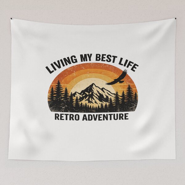 Item preview, Retro Adventure Living My Best Life Vintage Mountain Sunset Hiking Camping T-Shirt Sticker designed and sold by RelateAndTee.