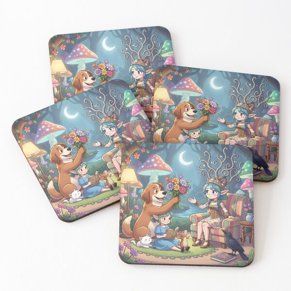 Item preview, Enchanted Forest Fairy - Cute Anime Elf Queen and Friendly Animals Art designed and sold by myforestfog.