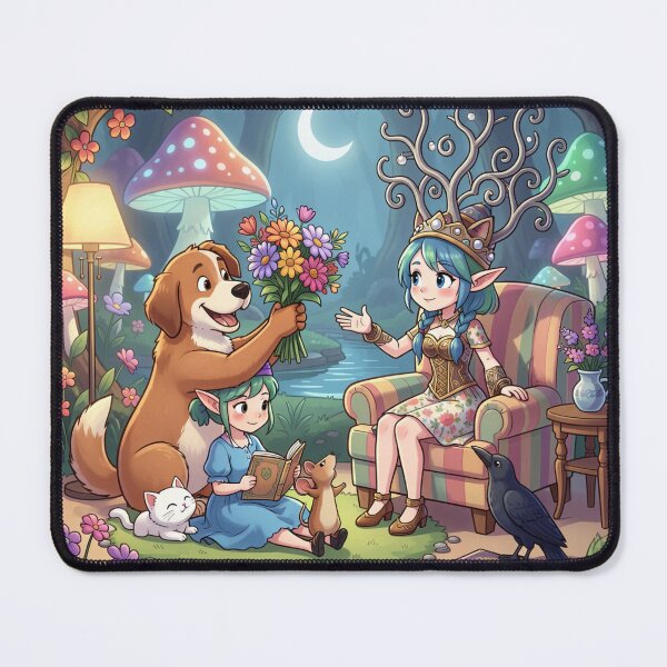 Item preview, Enchanted Forest Fairy - Cute Anime Elf Queen and Friendly Animals Art designed and sold by myforestfog.