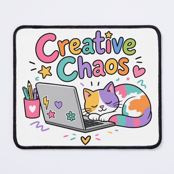 Item preview, Kawaii Colorful Cat Sleeping on Laptop Creative Chaos Sticker Illustration designed and sold by DiNata.