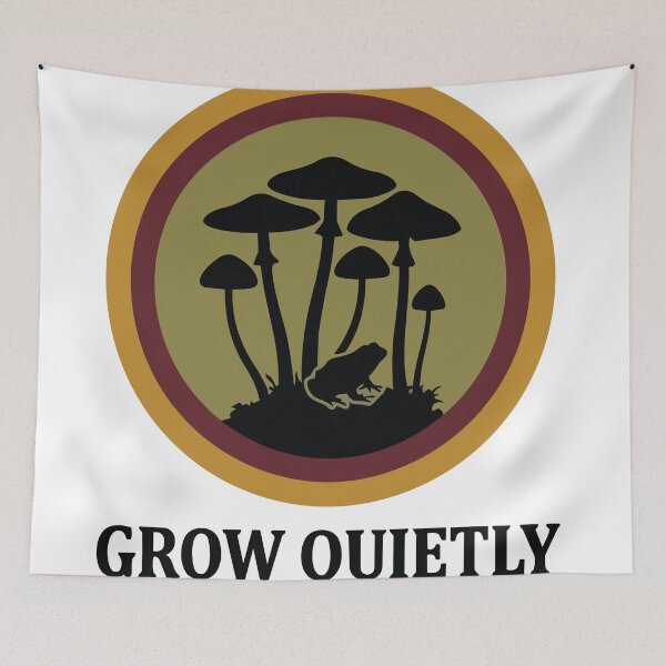 Item preview, Grow Quietly - Woodland Frog & Mushroom Retro Sunset designed and sold by ArcApparel2020.