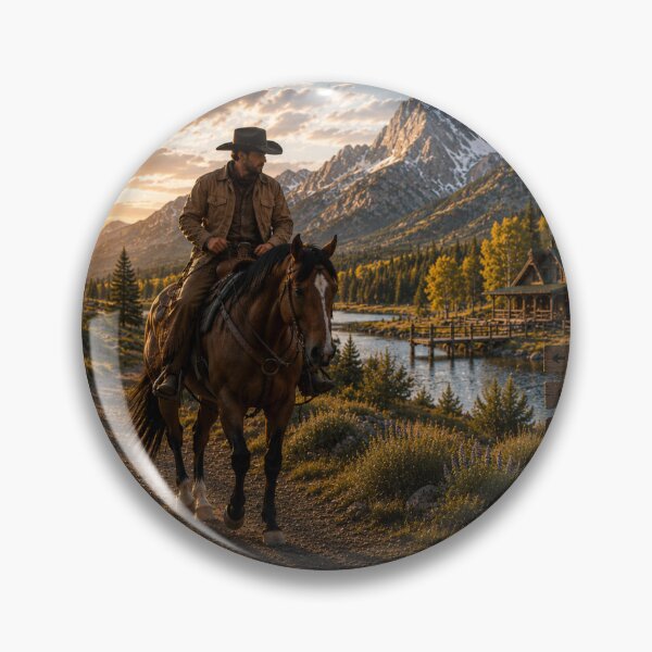 Item preview, Cowboy by Mountain Lake Cabin – Western Country Sunset Art designed and sold by  QuarterHorseArt by Just my Studio.