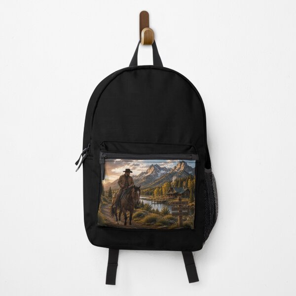 Item preview, Cowboy by Mountain Lake Cabin – Western Country Sunset Art designed and sold by  QuarterHorseArt by Just my Studio.