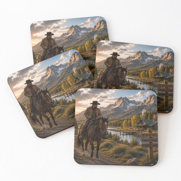 Item preview, Cowboy by Mountain Lake Cabin – Western Country Sunset Art designed and sold by  QuarterHorseArt by Just my Studio.