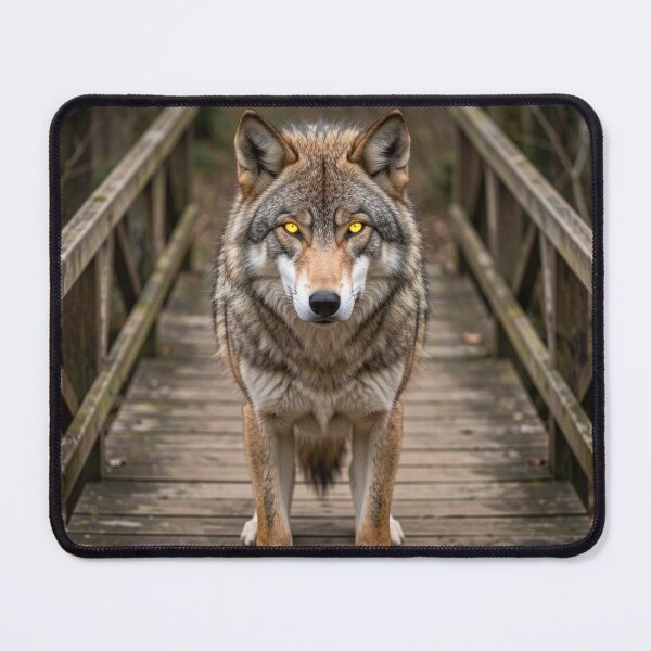 Item preview, Golden Eyed Wolf - Majestic Lone Alpha on Wooden Forest Bridge designed and sold by myforestfog.