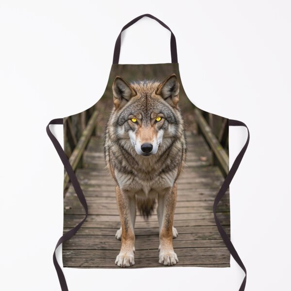 Item preview, Golden Eyed Wolf - Majestic Lone Alpha on Wooden Forest Bridge designed and sold by myforestfog.