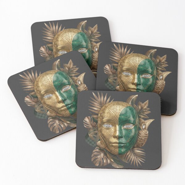 Item preview, Luxury Emerald Mask Wall Art – Mythic Green & Gold Fantasy Face Design designed and sold by MonaRose_Art.