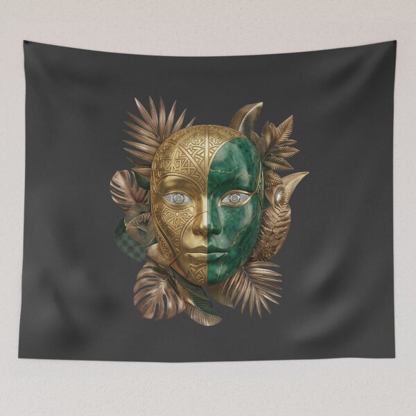 Item preview, Luxury Emerald Mask Wall Art – Mythic Green & Gold Fantasy Face Design designed and sold by MonaRose_Art.
