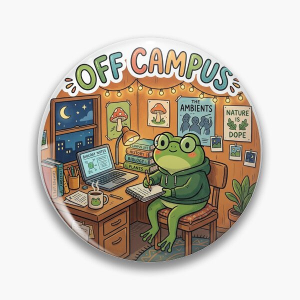 Item preview, OFF CAMPUS Frog – Cozy College Student Cartoon Aesthetic designed and sold by ArtsyExplorer.