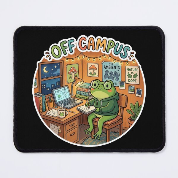 Item preview, OFF CAMPUS Frog – Cozy College Student Cartoon Aesthetic designed and sold by ArtsyExplorer.