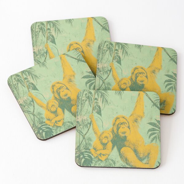Item preview, Golden Orangutans — Seafoam Retro Painted  Jungle Motif designed and sold by Jandedan.