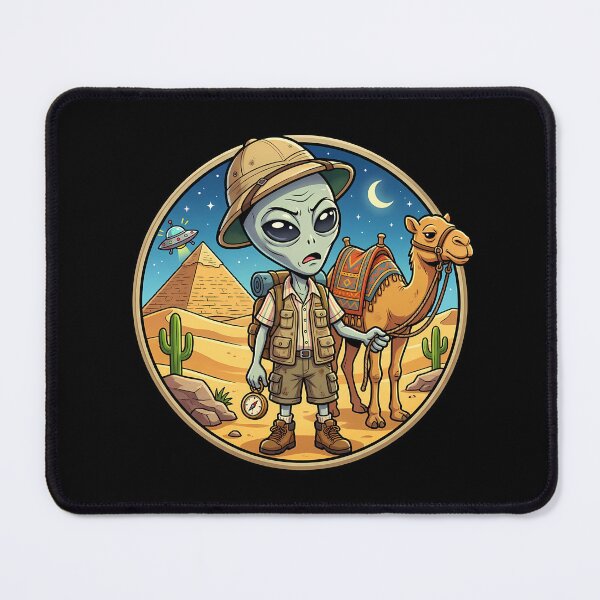 Item preview, Funny Grey Alien Explorer In Egypt With Camel And Pyramids designed and sold by Sunkhung.