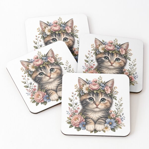 Item preview, Whimsical Kitten Portrait with Lavender and Daisies   designed and sold by Jaideep Walia.